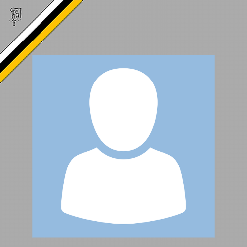 Avatar weiß, blau umrandet vor grauem Hintergrund mit Band in WEISS-SCHWARZ-GOLD