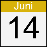 Kalenderlogo 14.Juni, quadratisch, Zahl schwarz auf weißem Grund, Monat weiße Schrift auf goldenem Grund