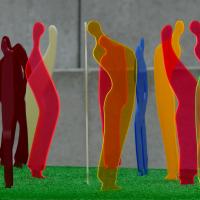 fluoreszierende, färbige Silhouetten auf Rasen stehend,Foto by Hans_Pixabay