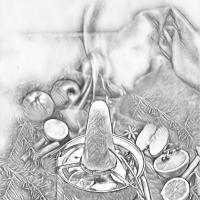 Im Topf köchelt der Krambambuli, die blaue Flamme züngelt hoch über den Zuckerhut auf