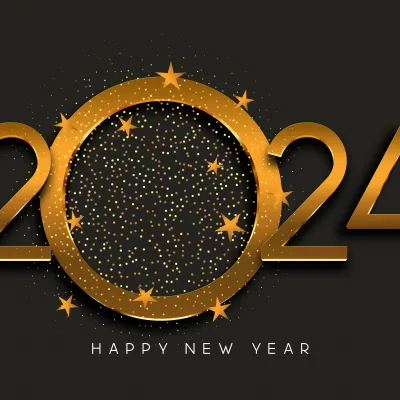 Jahreszahl 2024 in Gold vor schwarzem Hintergrund