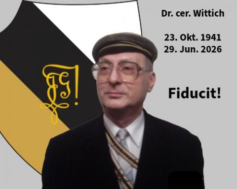 Dr. cer. Wittich (1941-2026) ist verstorben, sein Brustbild vor dem Gral-Wappen