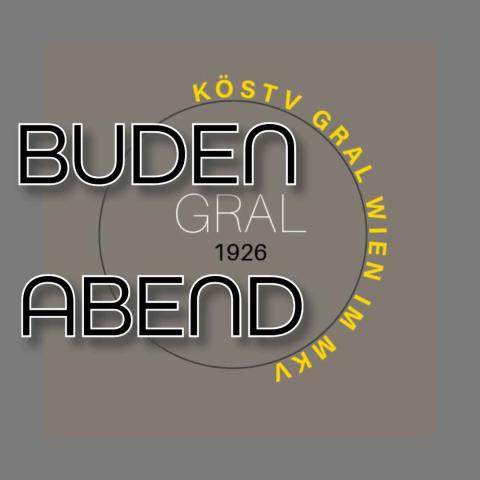 Logo Budenabend Schwarze Schrift auf grauem Grund