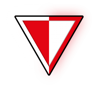 WStV-Logo, ein kopfstehendes Dreieck geteilt Rot-Weiß mit Rand in 2. Farbe