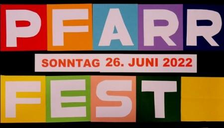 Grafik mit Text Pfarrfest in Blockbuchstaben