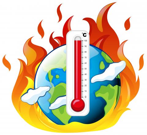 Erde von Feuer umgeben mit Thermometer schwitzt stark, Bild von brgfx on Freepik