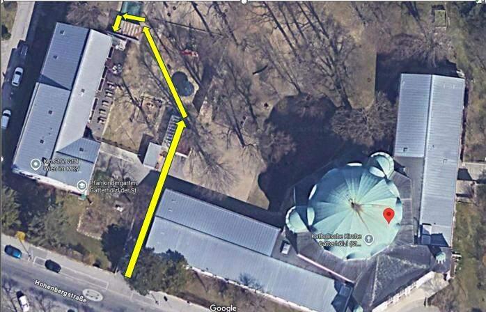 Barrierefreier Budenzugang GRALS nach Google Maps, gelb eingezeichnet