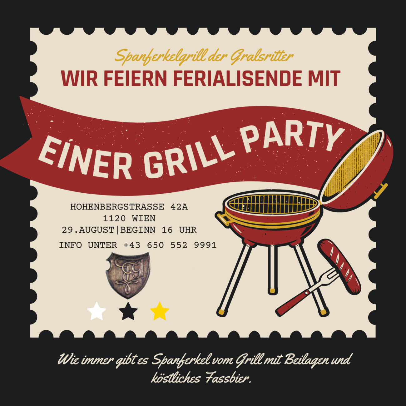 Einladung Grillparty als Briefmarke gestaltet