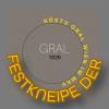 Logo Festkneipe Gral Wien goldene Schrift auf grauem Grund